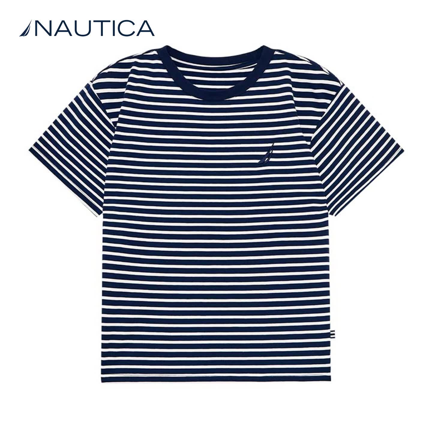 NAUTICA【防晒速干】童装男童短袖上衣儿童t恤女童夏装上衣运动衣服 诺帝卡蓝条 170