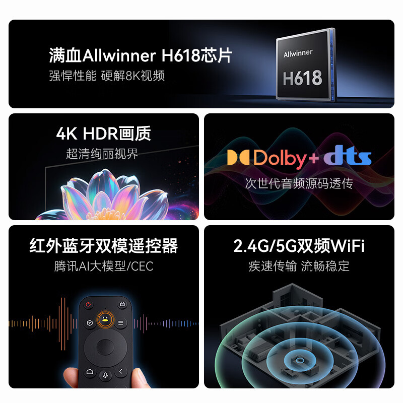 腾讯极光盒子7SE 智能网络电视机顶盒4K高清电视盒子 全志H618无线双频wifi蓝牙语音遥控无线投屏AI大模型