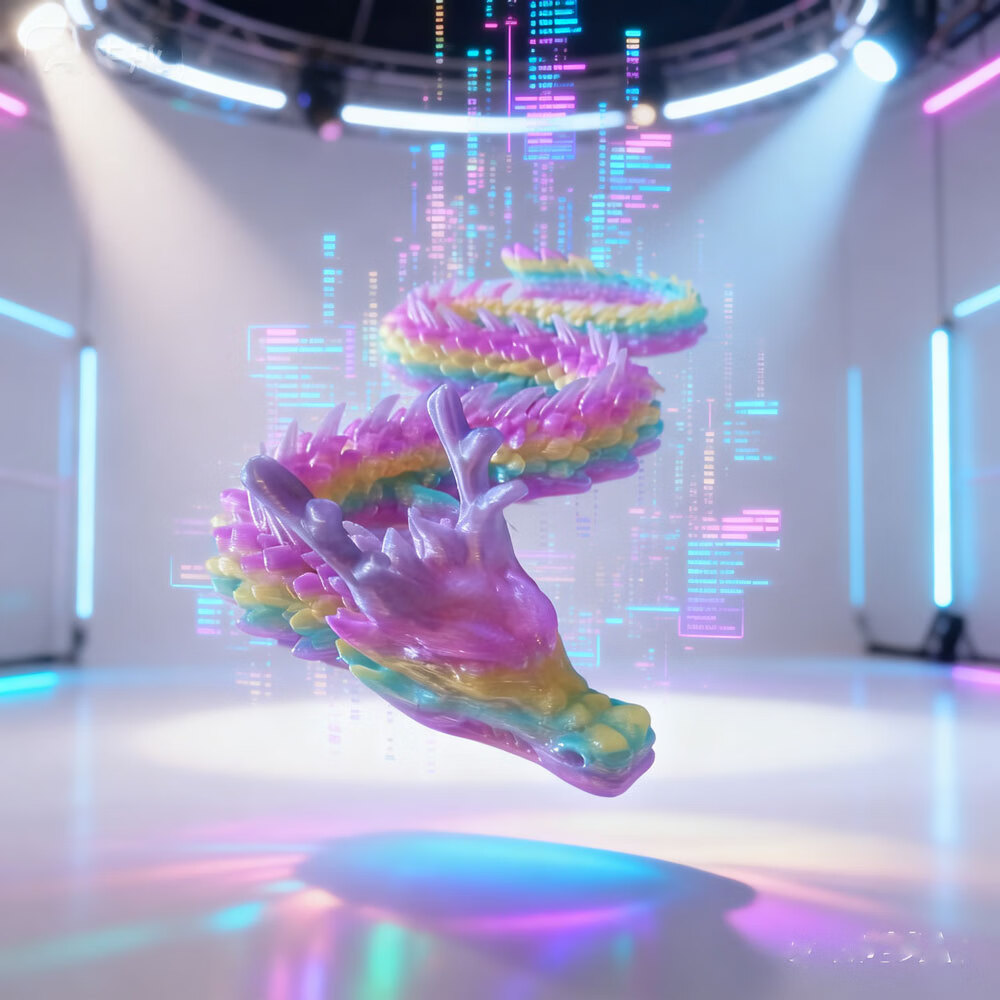 3D玩具打印中国龙礼物仿真龙周边模型3d手办88cm金龙王水晶彩虹龙 水晶彩虹中国龙88厘米（紫龙角）