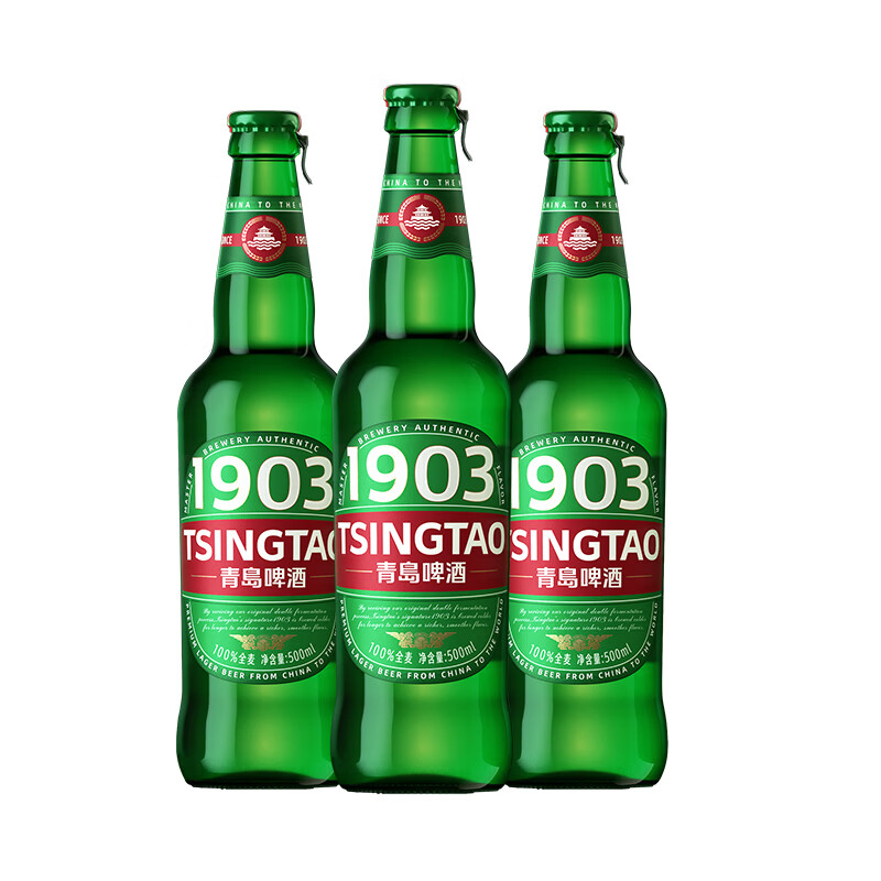 青岛啤酒(TsingTao)1903全麦酿造原麦汁浓度9°P精选麦芽精酿品质 500mL 12瓶 整箱装