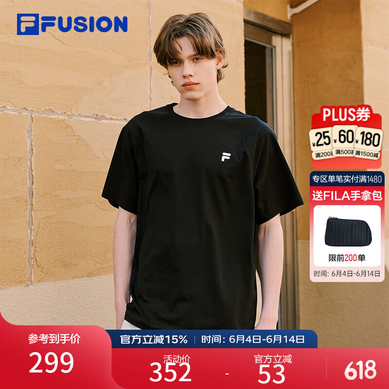 FILA FUSION斐乐潮牌情侣款短袖衫2026夏新款吸湿速干抗菌运动T恤 正黑色-BK XL 180/100A/XL