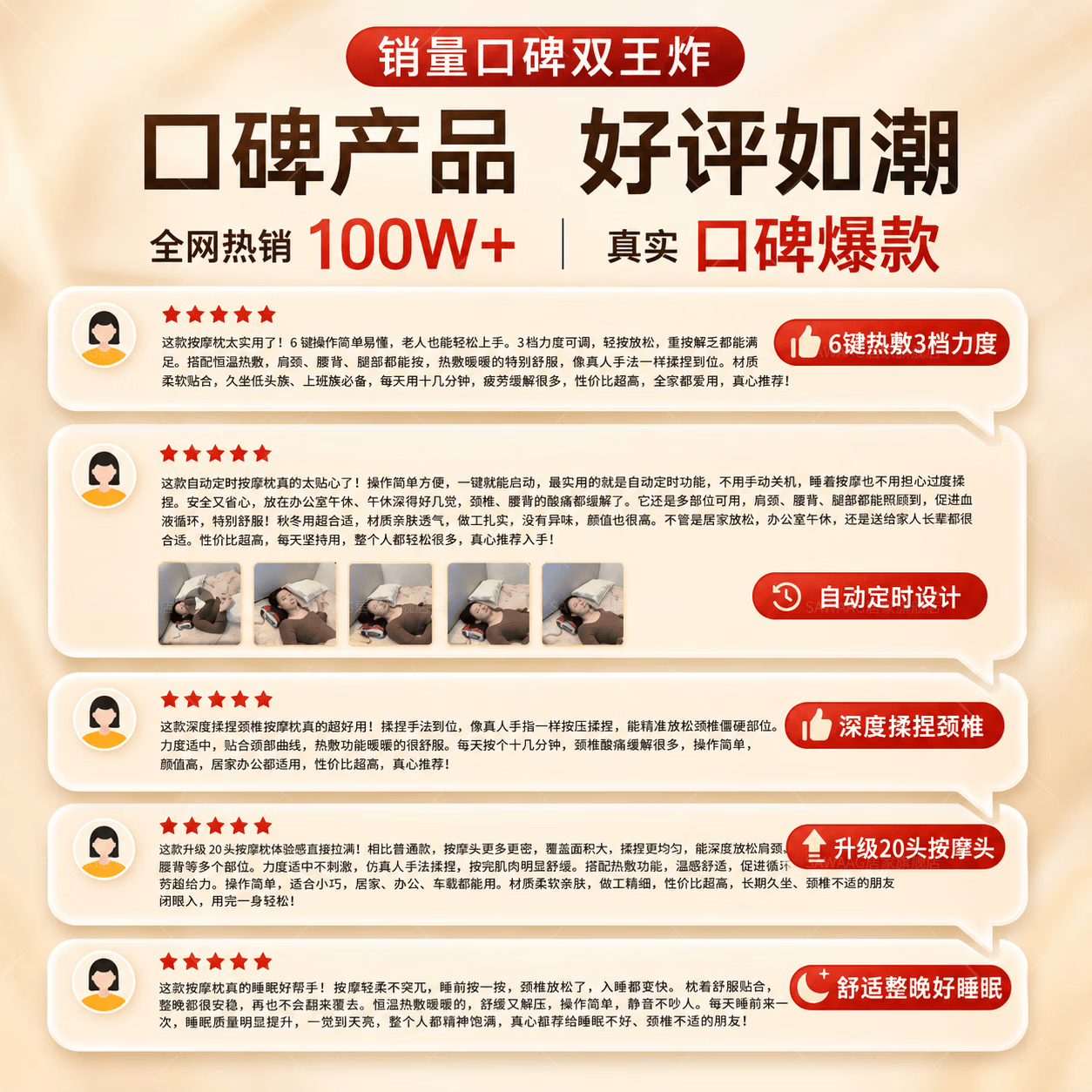 SAWAAG德国按摩枕头部颈椎按摩器肩颈腰部睡觉专用按摩仪腰部颈椎一体全自动揉捏多动能全身仿真人手按摩 深海蓝【升级6键热敷】自动定时/三档力度/深度揉捏 【20头正反揉捏 红光热敷】