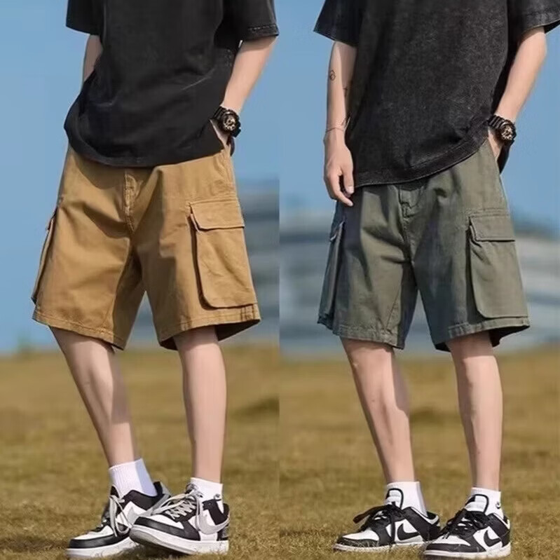 ZSCK夏季工装短裤男士宽松直筒休闲外穿运动潮流百搭中裤 绿色 M
