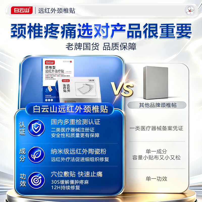 白云山颈椎贴 颈椎病专用膏贴 远红外治疗贴脑供血不足压迫神经头晕头痛 6贴*3盒 强效装【巩固加强90%人的选择】 行业销冠&多地物流次日达