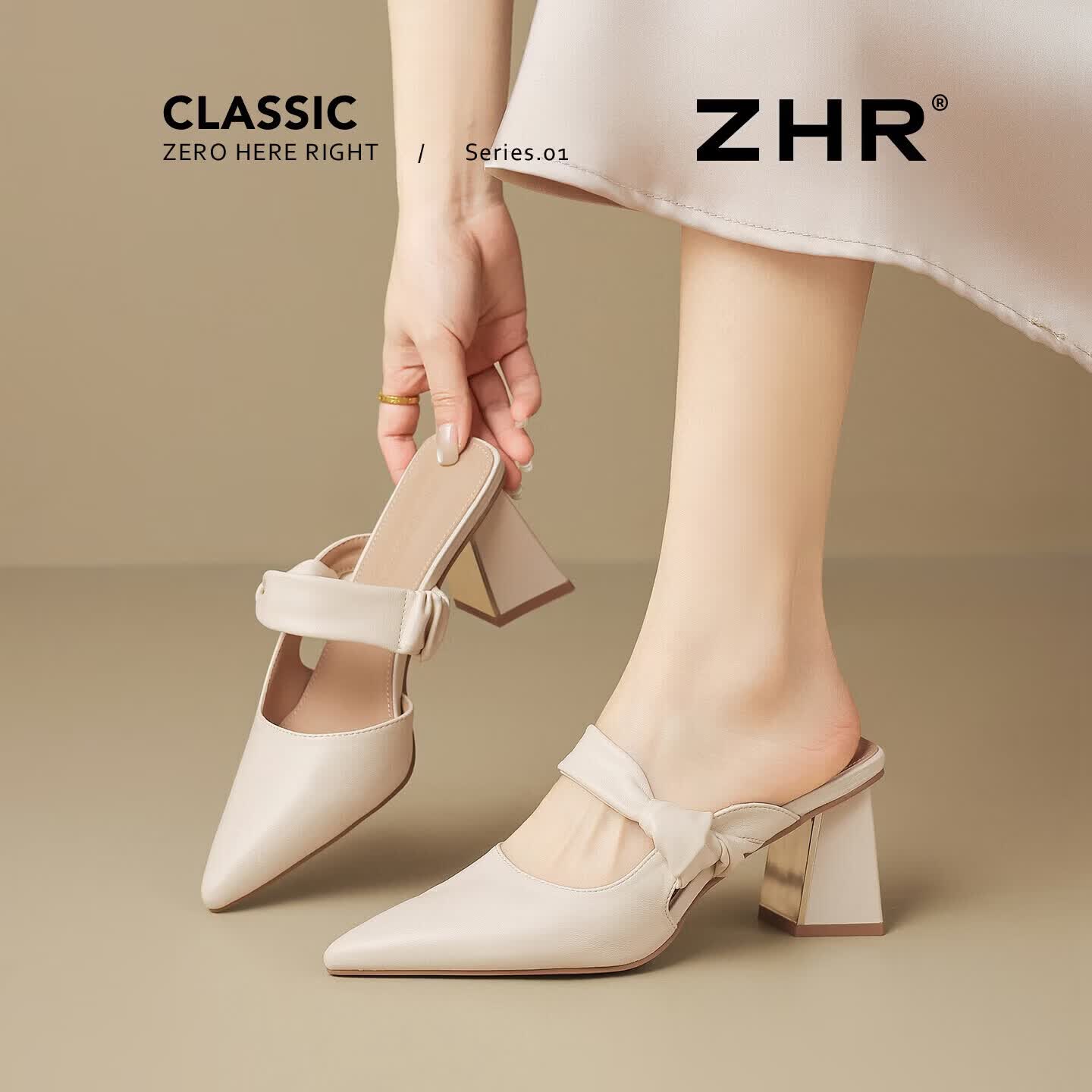 ZHR则则法式尖头高跟拖鞋女2026新款配裙绝美包头凉鞋一脚蹬 BL698米色38
