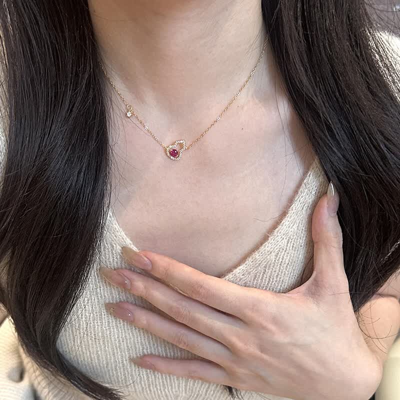 叁悦梵艺镂空葫芦项链女新中式小众高级感红色锆石吊坠锁骨链潮 葫芦项链(不锈钢镀金色)