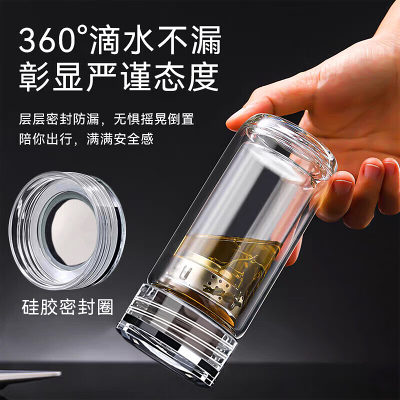 恒路双层玻璃杯水晶盖高档水杯商务礼品杯小巧家用茶水杯加厚耐热 恒路升级款弧形水晶玻璃盖350ml