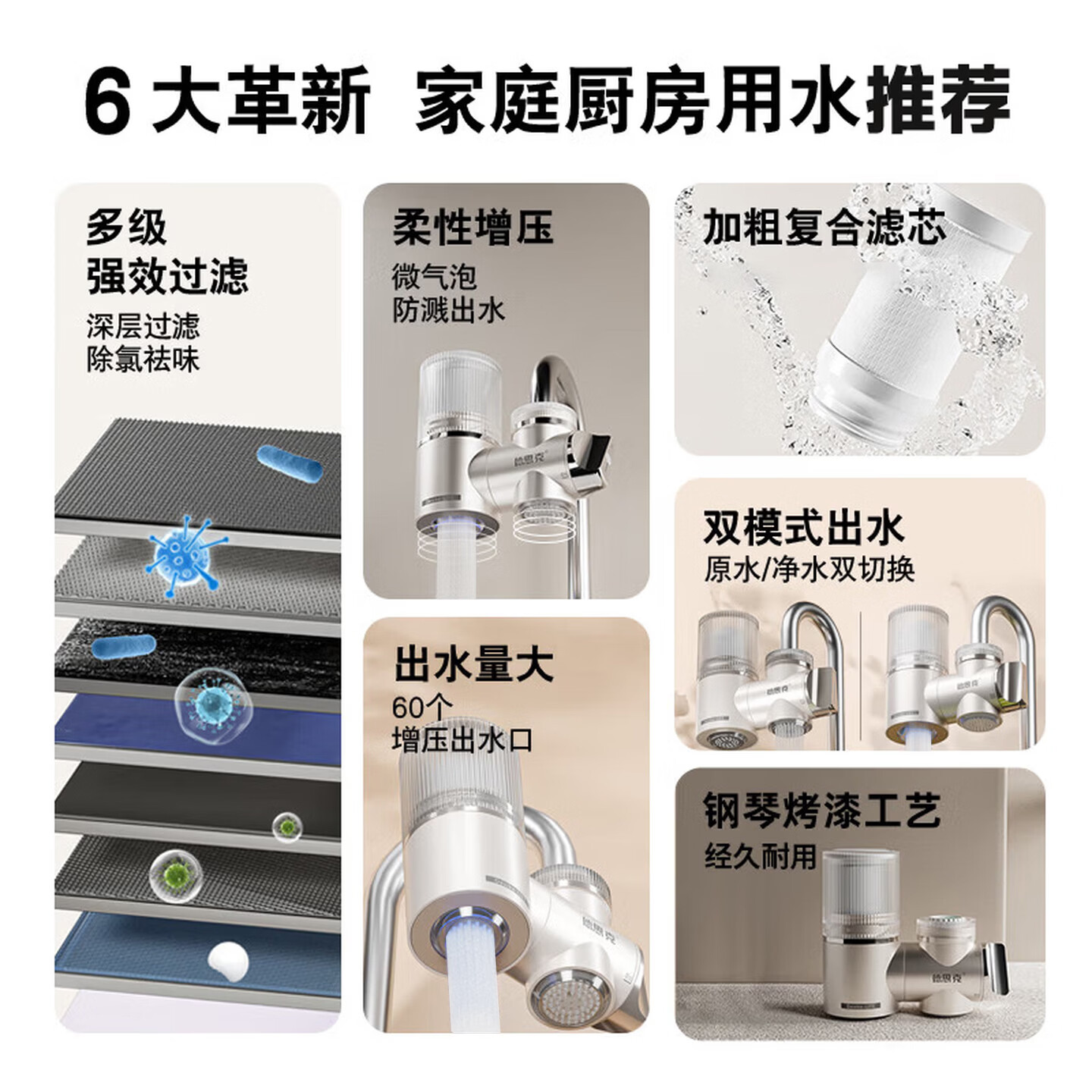 德思克净水器水龙头过滤器家用自来水滤水器直饮前置过滤器厨房卫生间通用除水垢除余氯双出水可清洗滤芯 【1机2芯+安装礼包】15天免费试用 不满意退