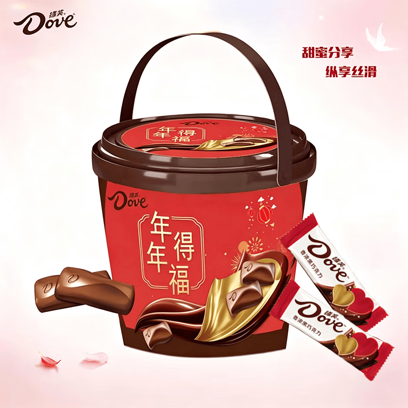 德芙（Dove）巧克力礼盒情人节礼物女孩生日礼物休闲零食婚礼伴手礼tzb 德芙60颗桶装【香浓黑】