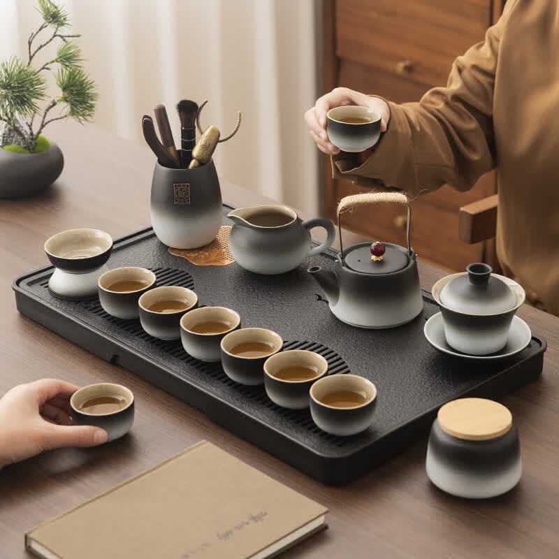 溥畔粗陶功夫茶具套装2026新款茶壶茶杯整套泡茶茶盘礼盒装送父亲 礼盒装+粗陶景云茶具15头+茶盘