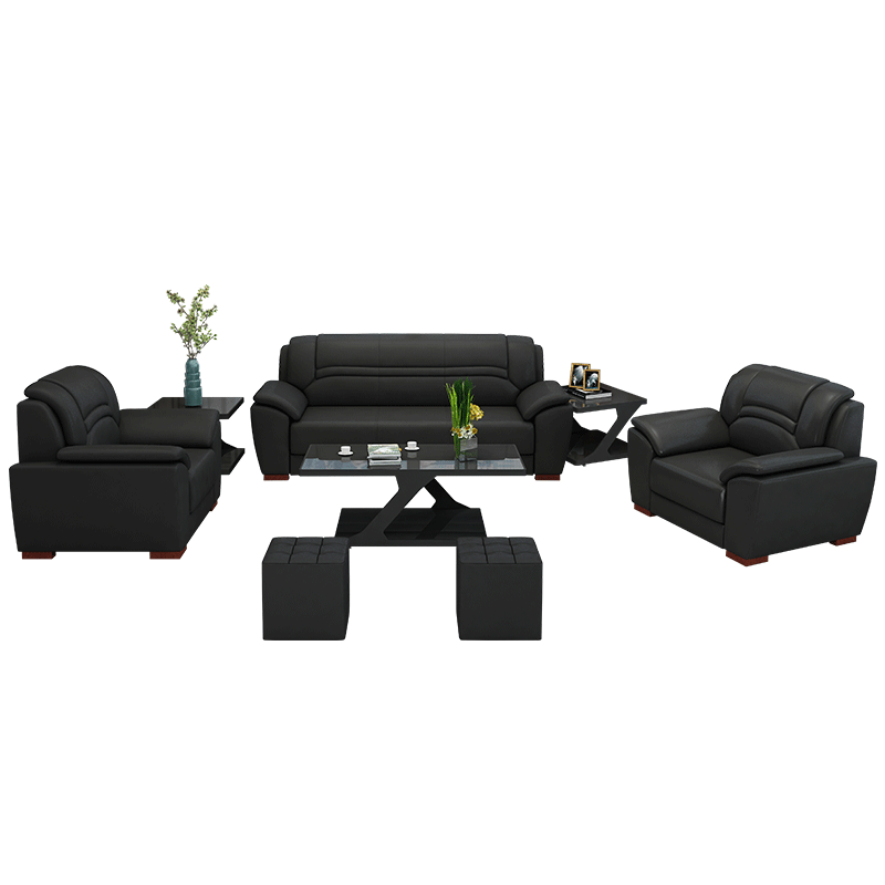 隆旭 办公家具办公沙发茶几组合办公室简约会客接待沙发商务皮沙发 黑色 西皮3+1+1 7812
