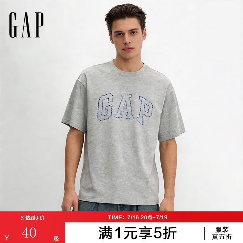 盖璞Gap男女装2026春季新款纯棉logo字母宽松短袖T恤百搭上衣 浅灰色 868224 L (175/96A)亚洲尺码
