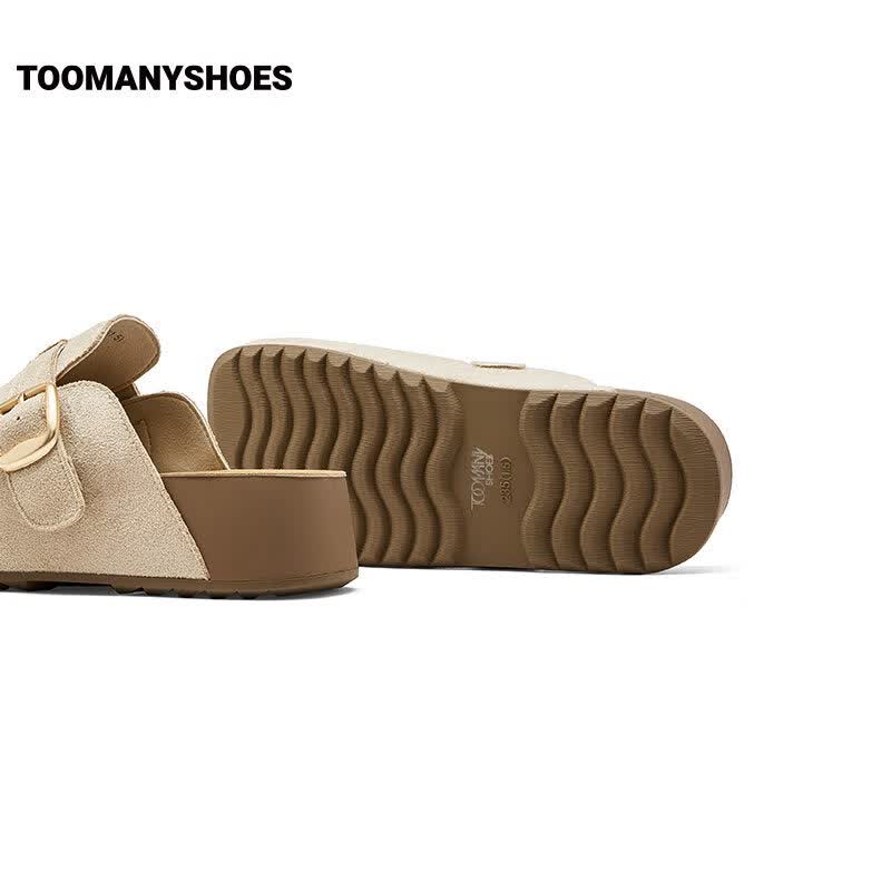 TOOMANYSHOES26秋新款仙女棒经典休闲厚底增高包头柔软勃肯拖鞋 米色 39