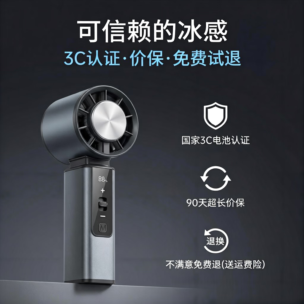 戴松手持风扇制冷劲风半导体可冰敷超长续航高级学生上课办公桌风扇/USB小风扇 高级深空灰【2秒制冷】 3000mAh