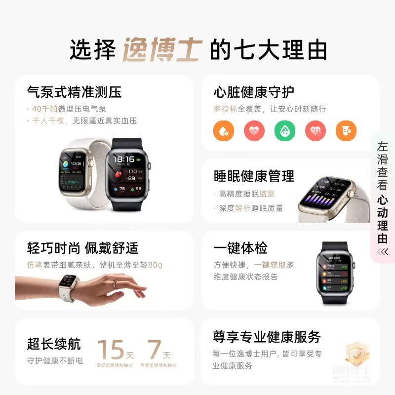 逸博士[气泵式精准]智能血压手表气泵睡眠尿酸运动心率心电血糖血氧心脏心源精准动态监测体检健康2026款 砚池黑 旗舰版