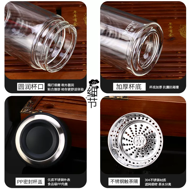 双层耐热玻璃杯男女士带手柄水杯子办公泡茶杯直身小巧便携200ml 带手柄350ml蓝色