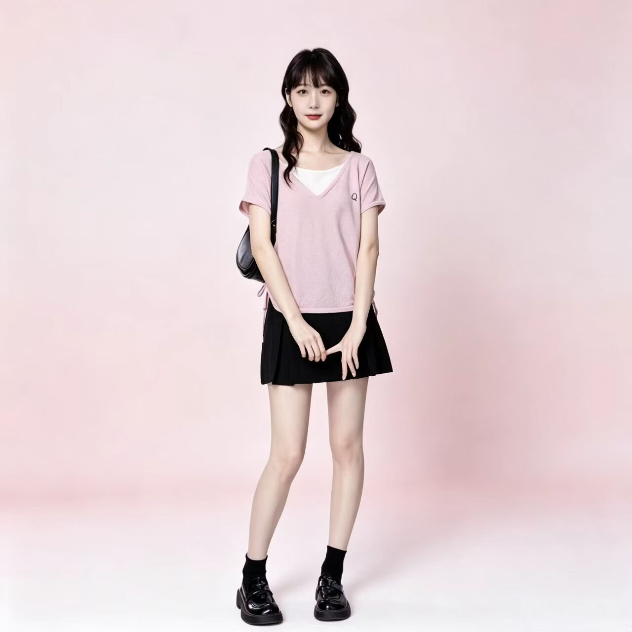 大码宽松显瘦女士t恤2026新款夏季微胖mm假两件百搭短袖高端洋气 藏青色 2XL