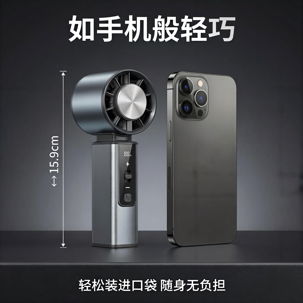 戴松手持风扇制冷劲风半导体可冰敷超长续航高级学生上课办公桌风扇/USB小风扇 高级深空灰【2秒制冷】 3000mAh