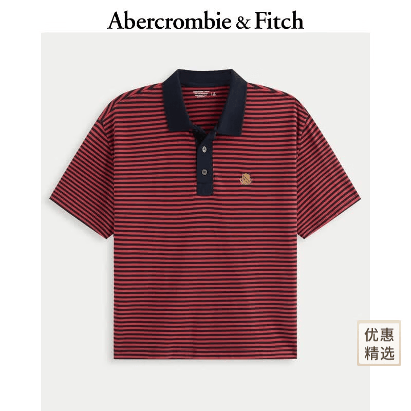 Abercrombie &amp; Fitch【重磅POLO】男装25夏季美式条纹棉质POLO衫短袖T恤124-5570 红色条纹 2XL  (185/124A)