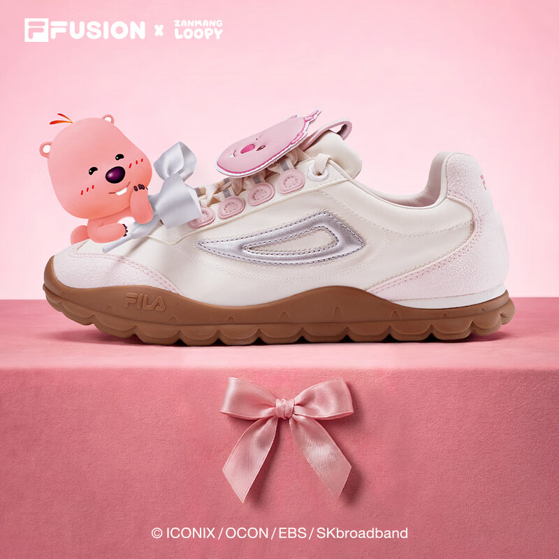 FILA FUSION x ZANMANG LOOPY 联名 BOBO BLING斐乐薄底板鞋女鞋 纱白/荷花粉-JL 37.5
