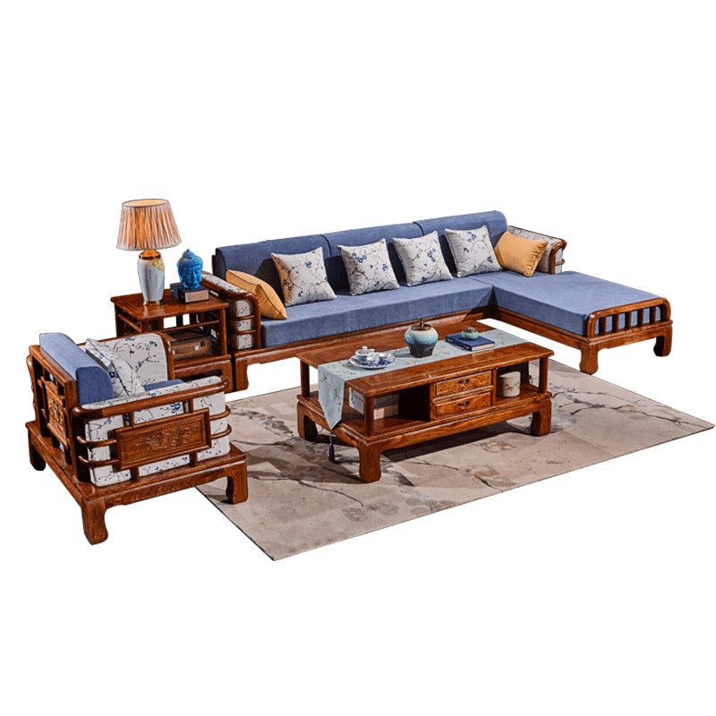 一舍 红木家具非洲花梨(学名:刺猬紫檀)实木沙发组合新中式贵妃转角小户型客厅整装家具轻奢高档别墅沙发 沙发六件套(定金款清发货)