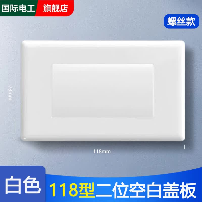 国际电工电工118型空白面板加厚二合一款二位白盖板长方形底盒白板三四位 二位空白面板【白色】