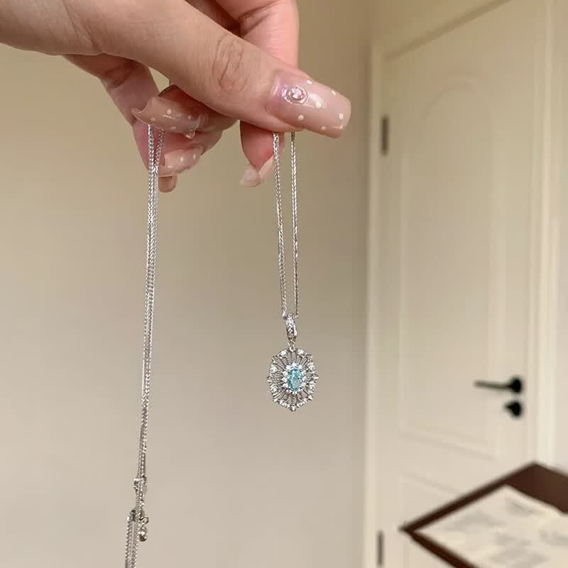 叁悦梵艺赛里木湖蓝项链女复古轻奢高级感布契拉提风锆石锁骨链 赛里木湖蓝锆石项链(铜镀白金色)
