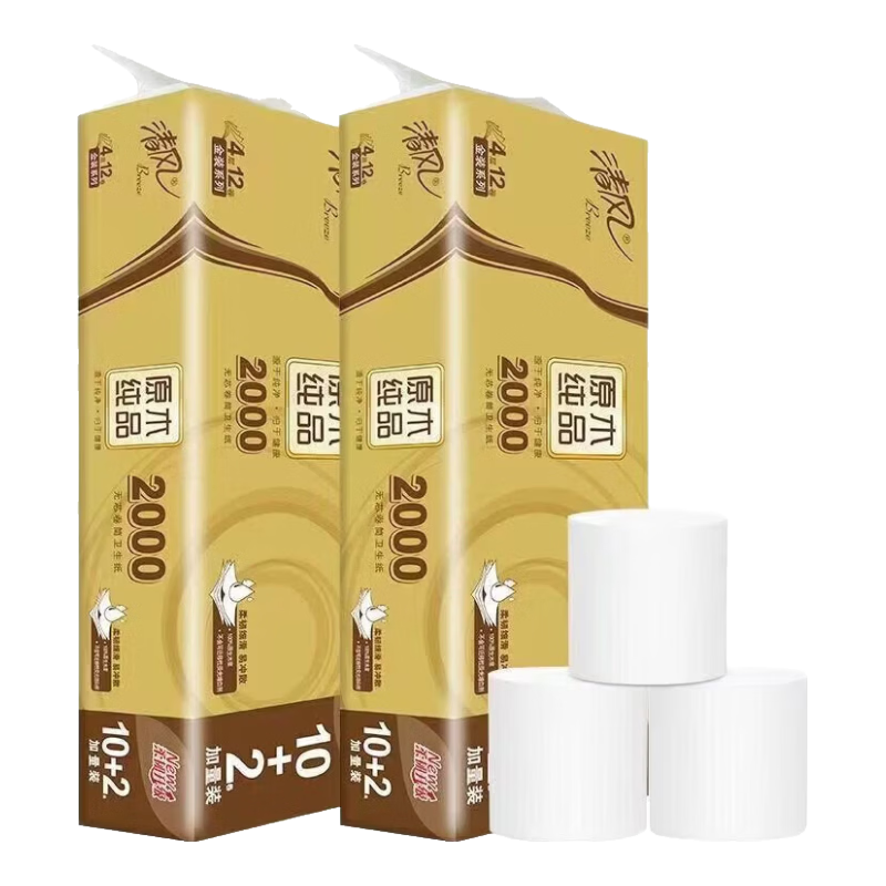 清风无芯卷纸4层2000克金装整提高克重家用厕纸卫生纸  4层 166g/卷*12卷 【金装高克重】