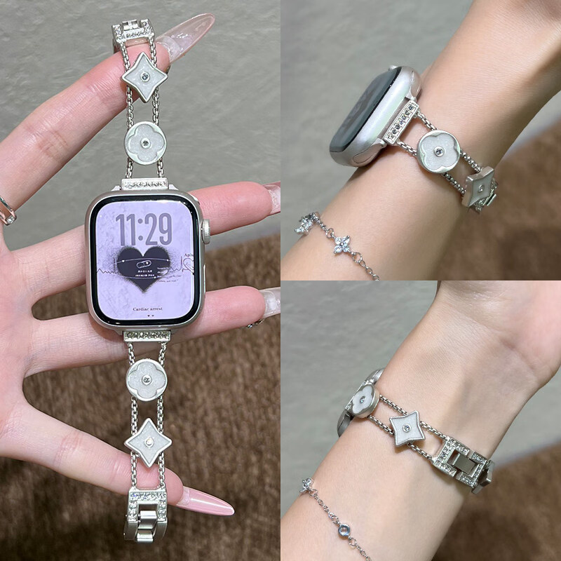 【新品】萱贝创意滴胶老花链条表带适用于苹果手表s11表带夏天感镶钻applewatch10代金属表链iWatc 玫瑰金色 42mm(适用于10-11代)