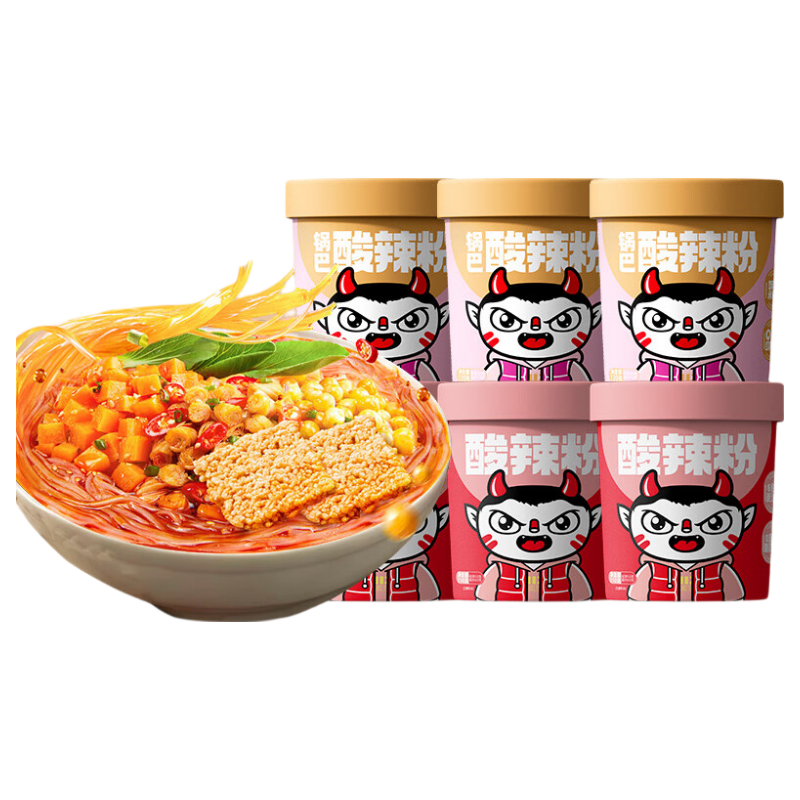 食族人酸辣粉休闲方便食品速食冲泡夜宵 【6桶】定制酸辣粉*3+锅巴酸辣粉*3