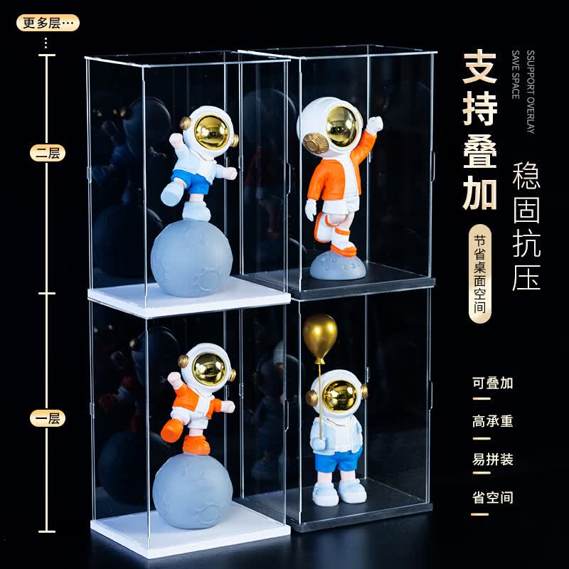 梧珑亚克力手办展示盒透明防尘罩积木模型玻璃罩子黏土作品藏品收纳盒 默认白底(要黑底请备注) 10*10CM(长x宽) 高15CM