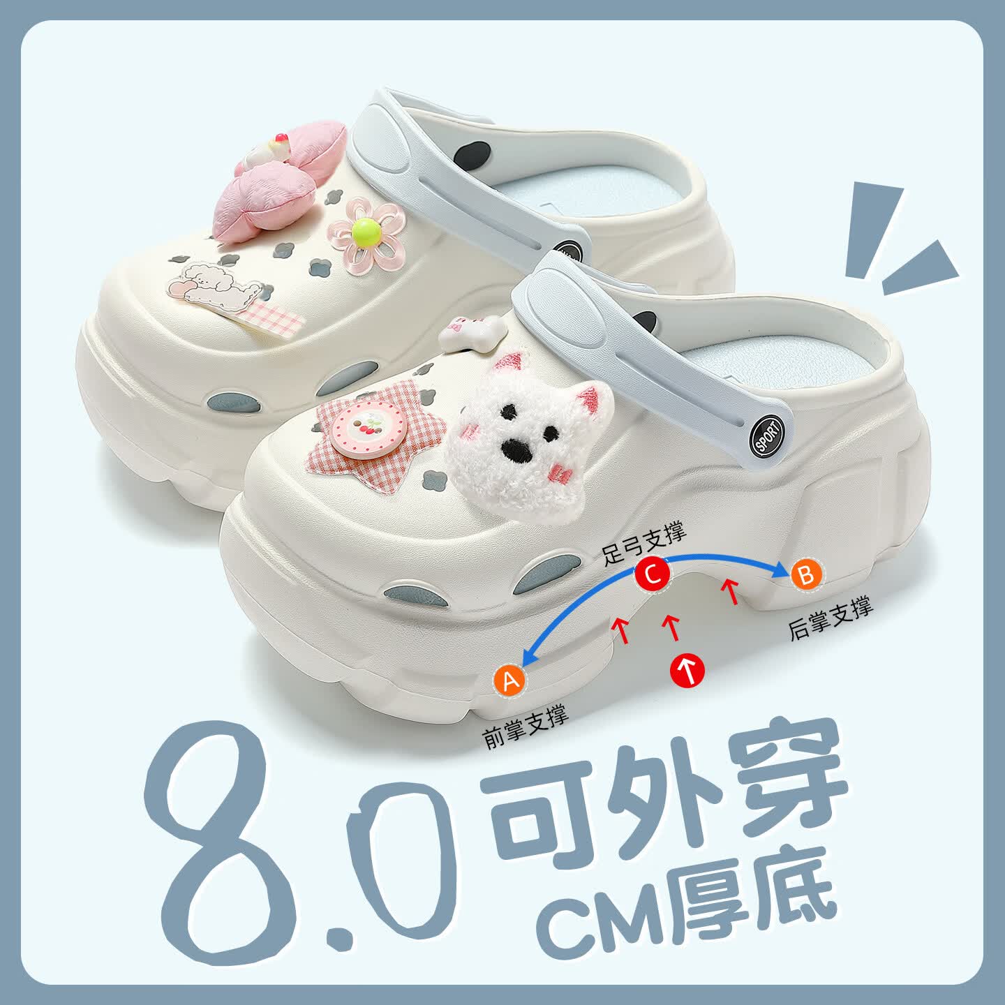CATSECROCS官方旗舰店2026年新款云朵洞洞鞋女夏防滑厚底增高沙滩鞋凉拖鞋 白色【海星】 40 -41