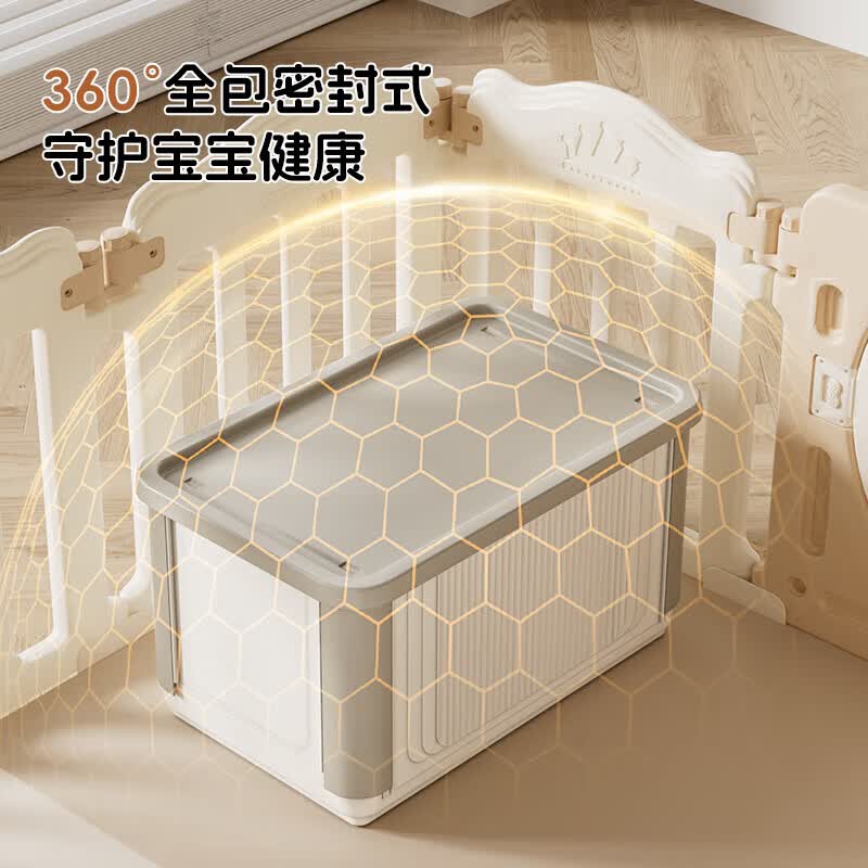 儿童玩具收纳箱家用整理箱大容量宝宝玩偶毛绒玩具收纳筐储物箱子 奶白灰储物箱 1个