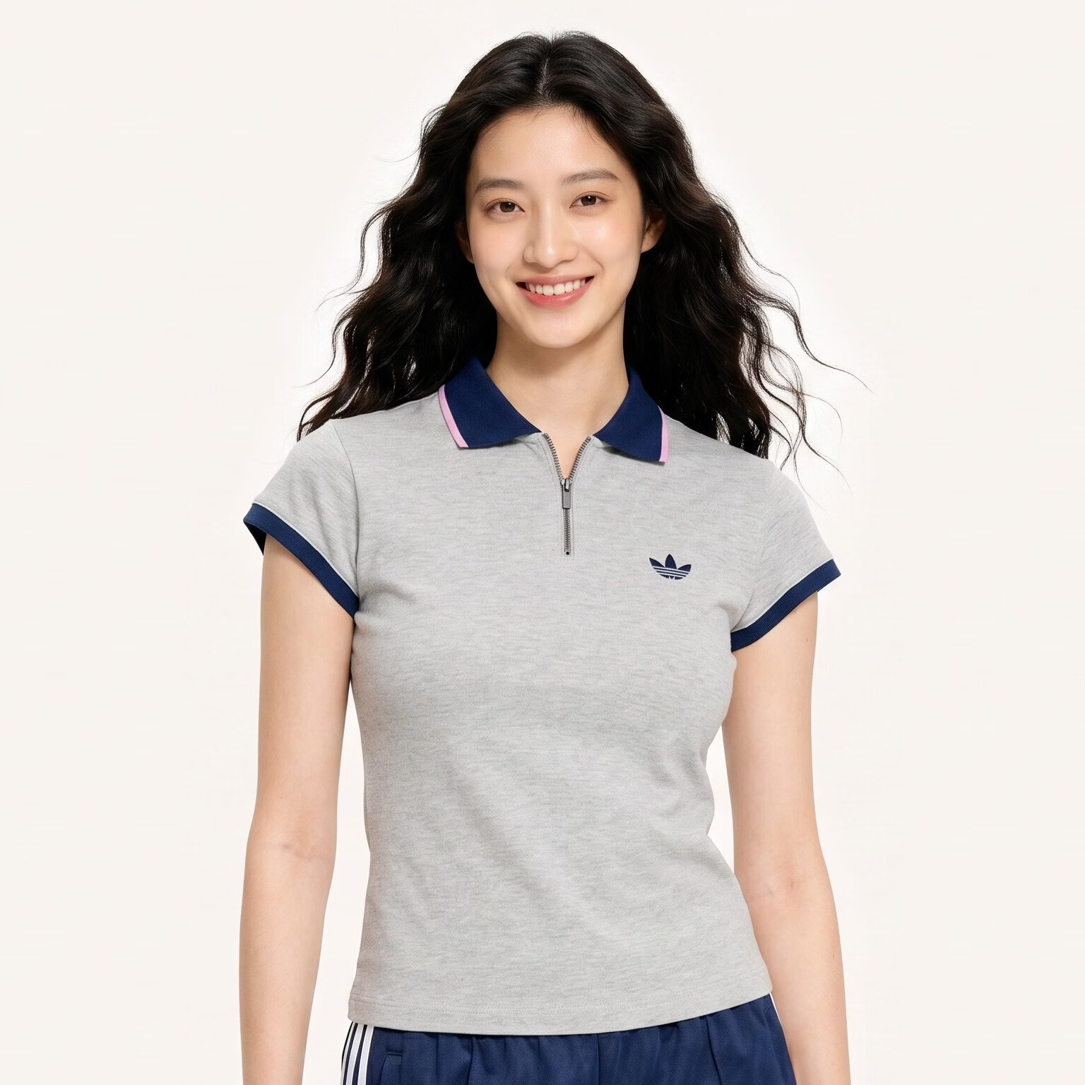 阿迪达斯（adidas）三叶草系列 女 RIB POLO TEE 短袖POLO KS7358 浅灰 M