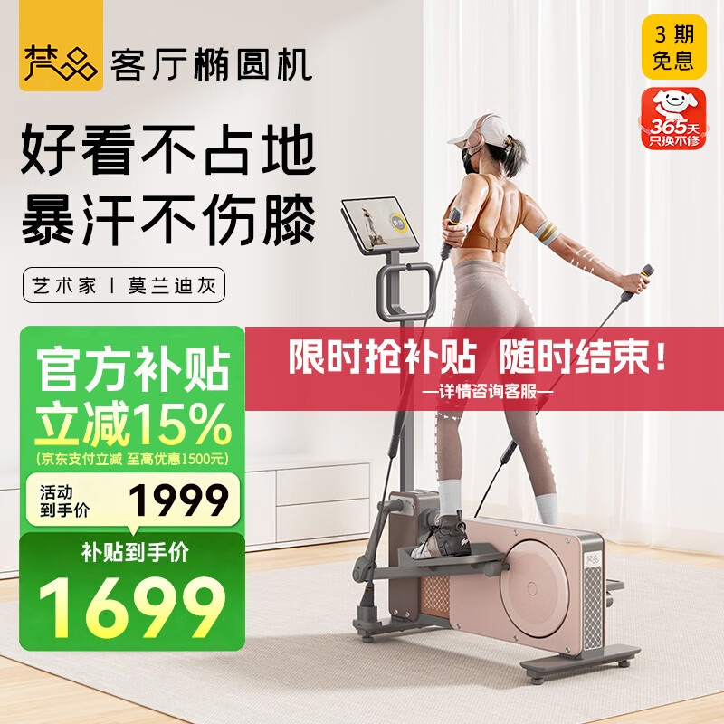 梵品 小木马椭圆机家用静音小型有氧健身椭圆仪运动器材 V-E4莫兰迪灰