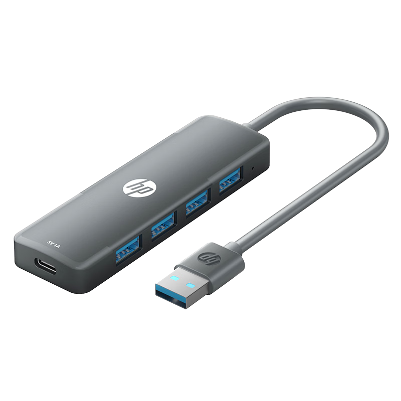 惠普（HP）USB2.0分线器扩展坞 笔记本电脑转接头转换器 一拖四 type-c供电 0.15m 灰色