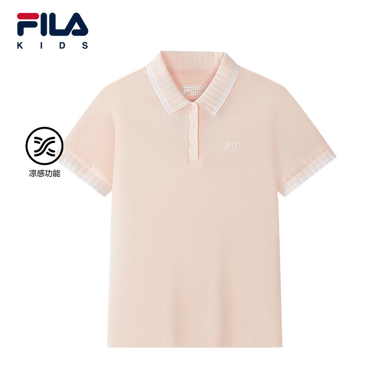 FILA【凉感功能】斐乐儿童童装短袖T恤2026秋季新款女中大童POLO 轻橘粉-LP 165