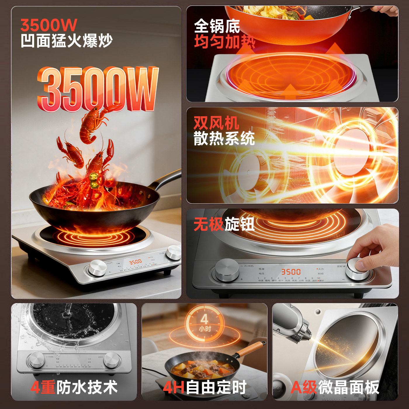 国美(GOME)凹面电磁炉3500w家用款官方正品大功率炒菜锅一体全套2026年新款电磁灶 基础款-3500W汤锅套餐