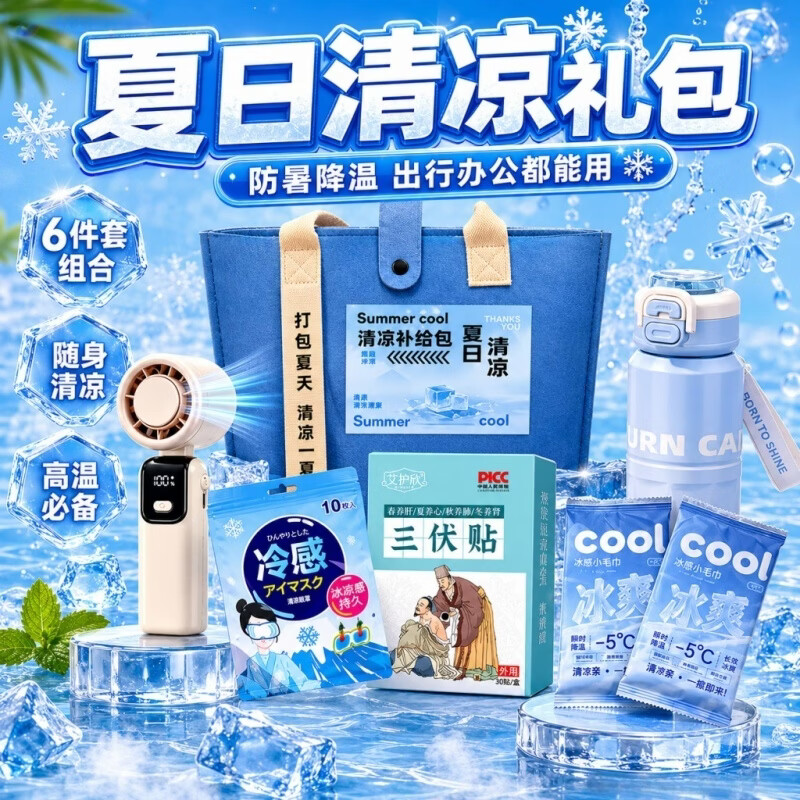 赟娅实用夏日清凉大礼包防暑降温套装端午节礼物送同事员工伴手礼袋 清凉一夏礼包【款式3】 京东折扣/优惠券