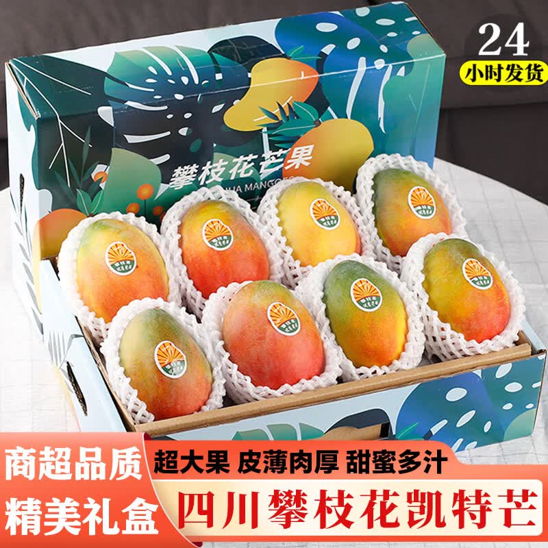 忆京源四川攀枝花凯特芒 新鲜水果当季大脸芒特大青皮芒果彩虹芒整箱 5斤大果精选装 【现摘当天发货】