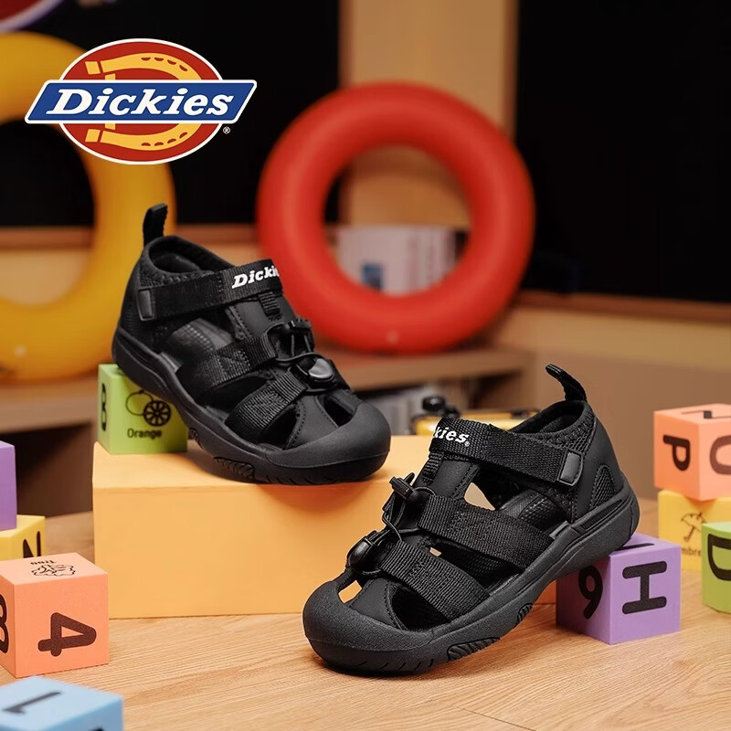 Dickies儿童凉鞋男童沙滩鞋2026新款童鞋夏季防滑女童涉水溯溪鞋 黑色 26 (鞋内长169mm)