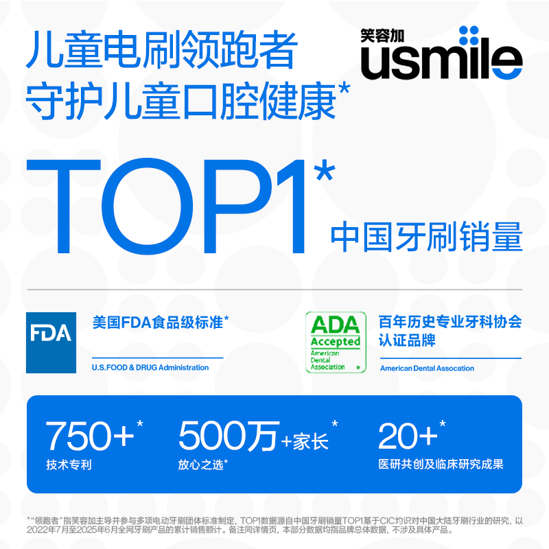 usmile笑容加儿童电动牙刷Q10智能防蛀小圆屏声波震动牙刷3-6-12岁宝宝生日礼物六一儿童节礼物 周岁礼物 【原装4支刷头实惠款】Q10天际蓝