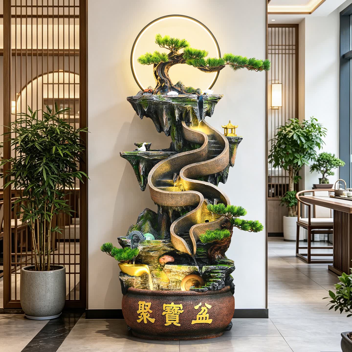 居如家（JURUJIA）落地流水摆件循环水室内假山喷泉水系景观开业送礼办公室酒店摆设 7256(长40*宽34*高138cm)