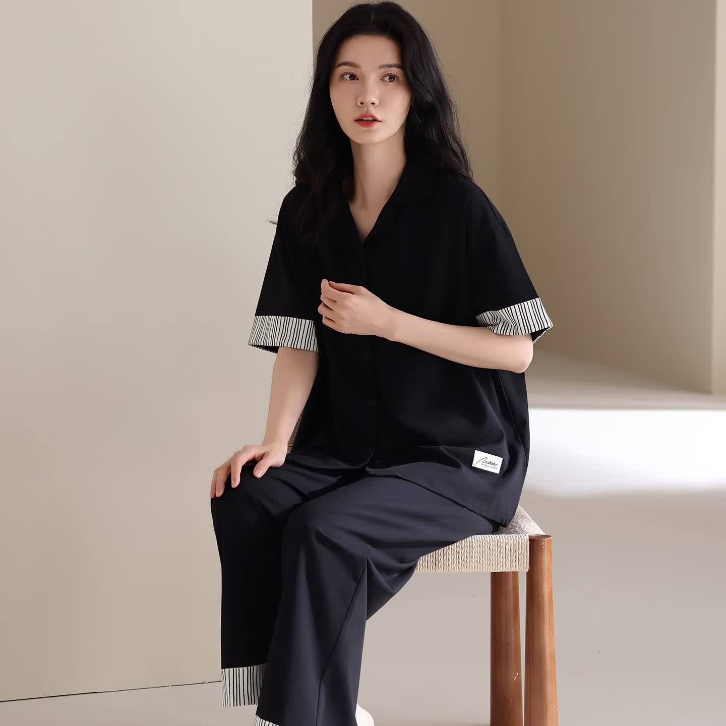 莫代尔纯棉睡衣女士2026新款夏季翻领短袖长裤可外穿宽松休闲家居服套装 5007 L 100-120斤