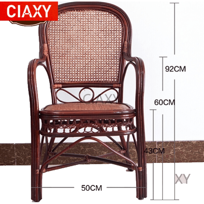 滕椅餐凳老爷椅藤椅子单个会客藤条椅子透气办公电脑椅麻将椅天然纯手工老人休闲靠背书房真藤椅子 单椅咖啡色