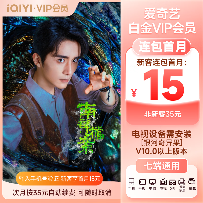 【按月自动续费】爱奇艺VIP会员白金月卡 支持电视端到期按月自动续费填写正确手机号充值 南部档案