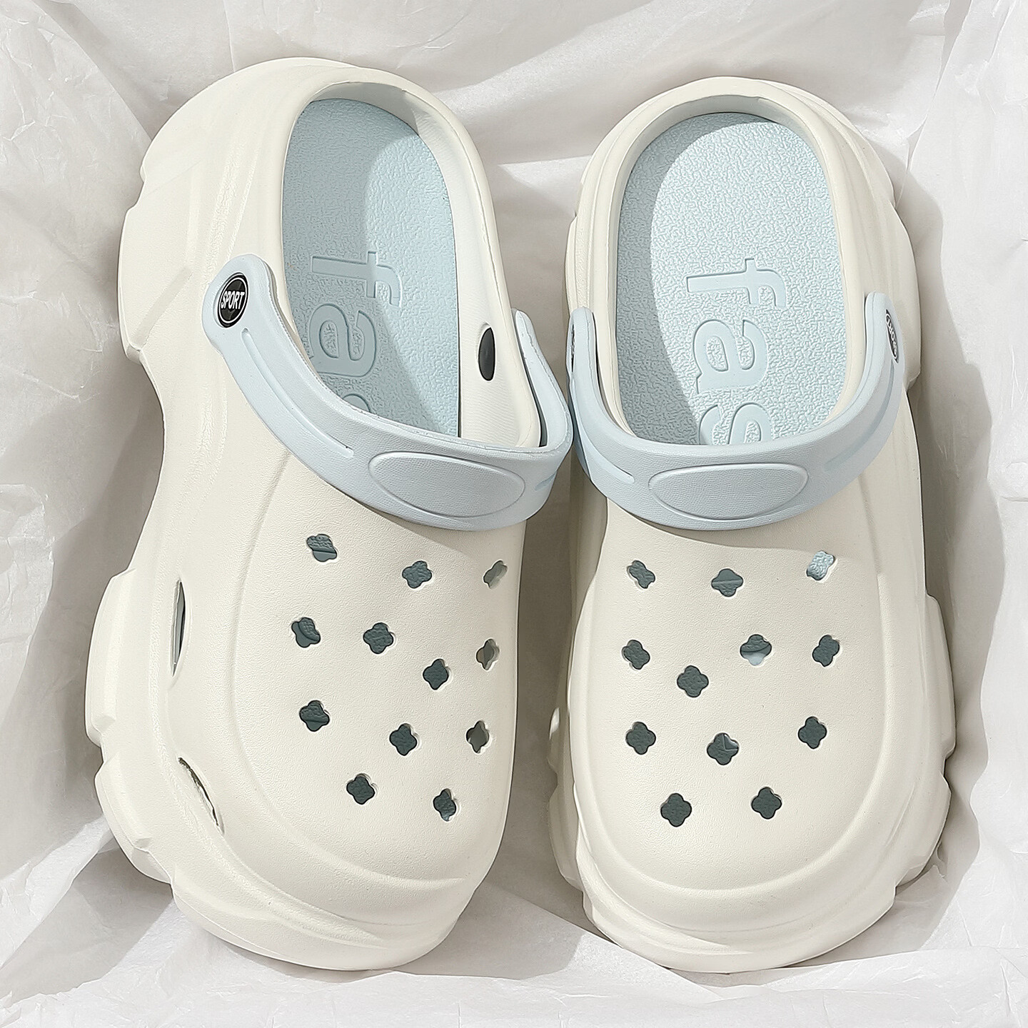 CATSECROCS官方旗舰店2026年新款云朵洞洞鞋女夏防滑厚底增高沙滩鞋凉拖鞋 白色【海星】 40 -41