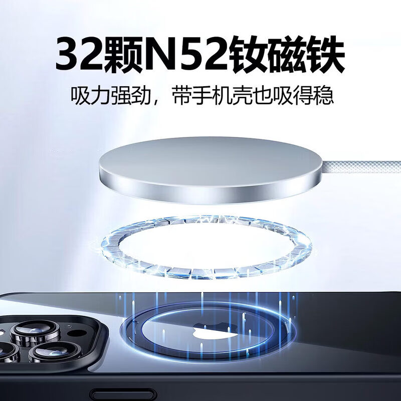 竞闪正品Qi2.2无线充电器25W magsafe磁吸手机苹果快充iPhone17/16 兼容华为安卓15W电源适配器 【25W银白】苹果iphone16/17 QI2.2认证磁吸无线快充