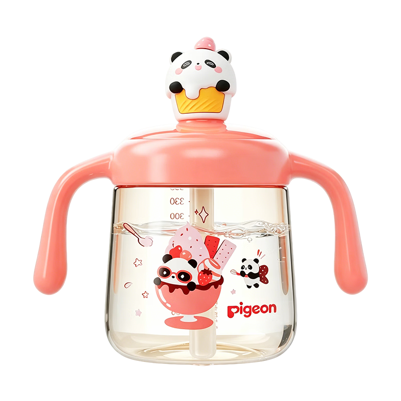 贝亲（Pigeon）儿童牛奶杯1-3岁宝宝喝水喝奶PPSU直饮奶瓶双吸管水杯莓粉色330ml