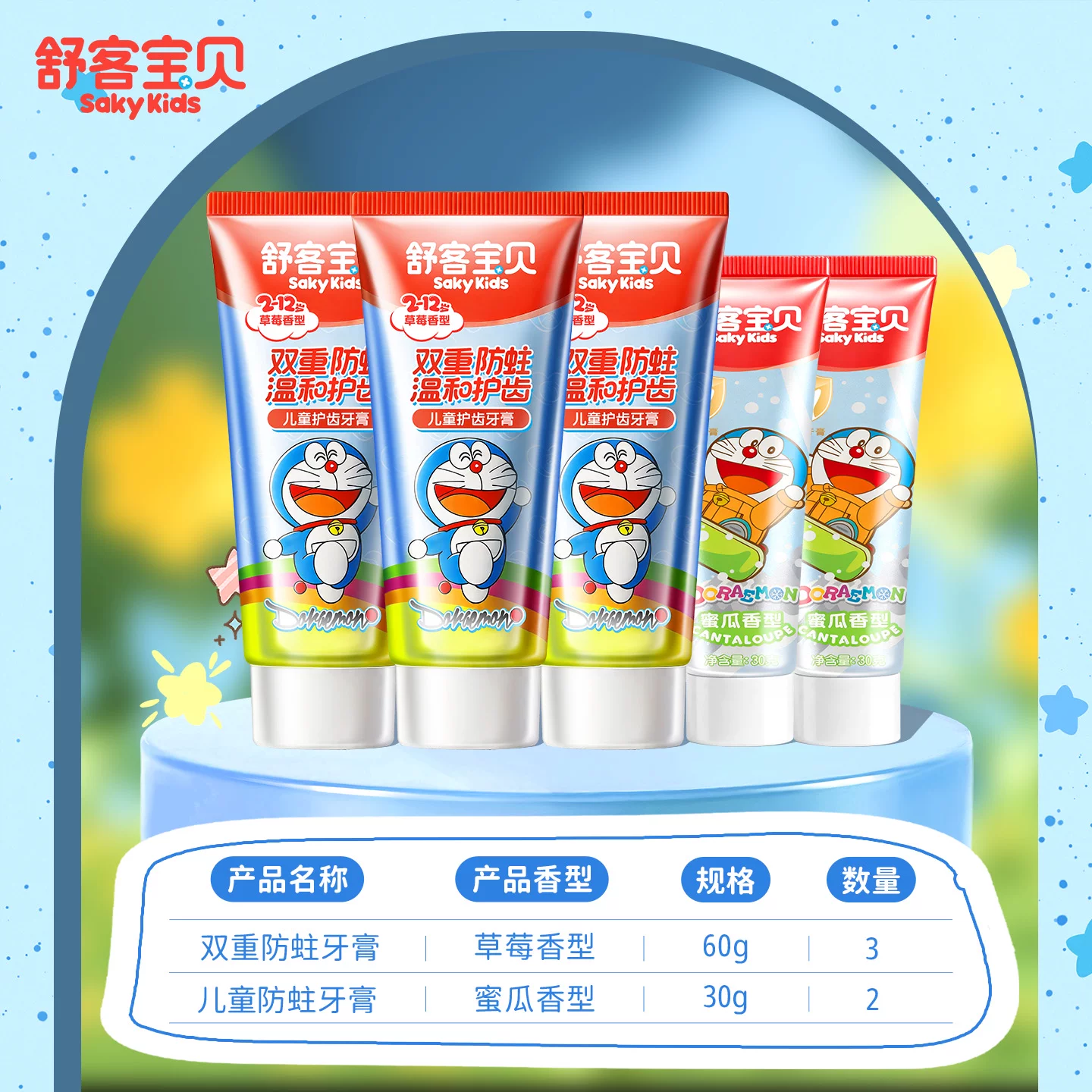 舒客儿童牙膏双重防蛀护齿2-6-12岁专用含氟舒克宝贝呵护牙齿水果味 【防蛀常备】双重防蛀60克/3支+防蛀固齿蜜瓜30克/2支 无规格5